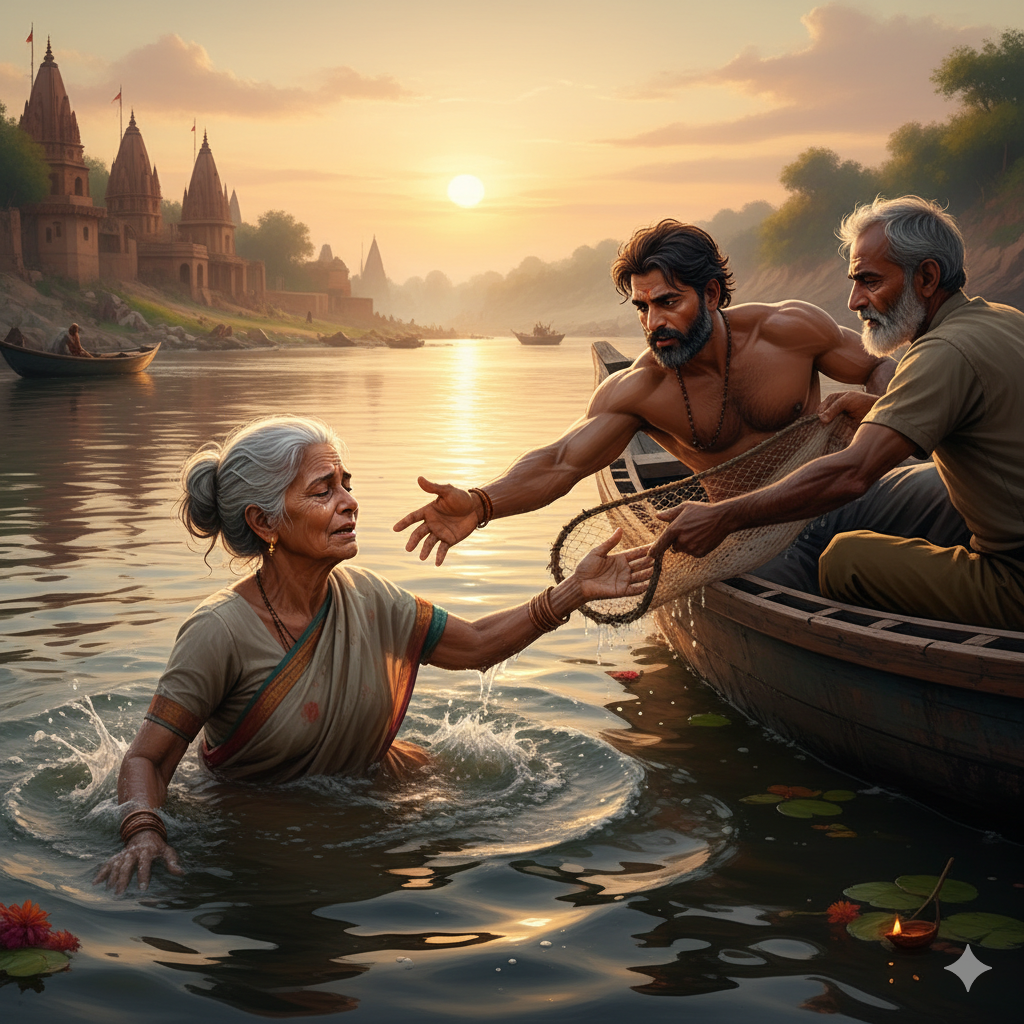 सगे खून ने छोड़ा, पर अंजानों ने बचाई जान – गंगा में कूदी वृद्धा को मछुआरों ने निकाला बाहर
